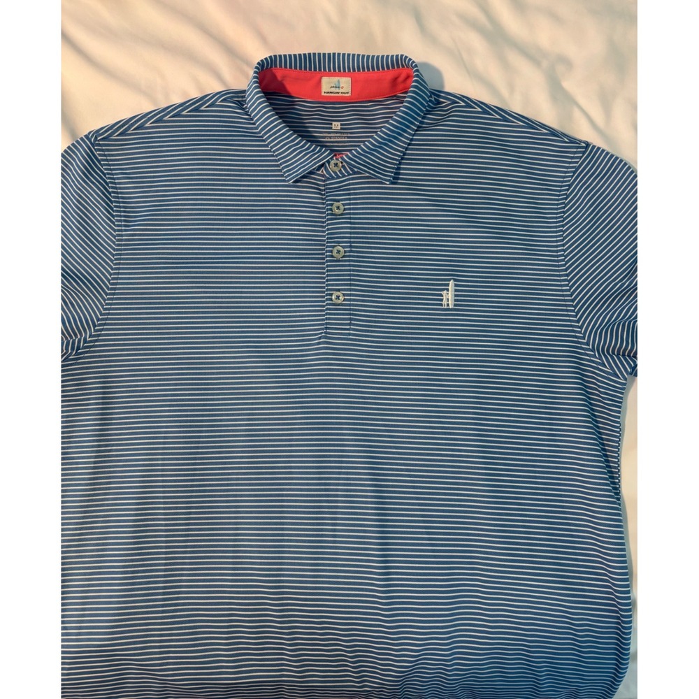 Johnnie-O Hangin Out Mens Medium Blue White Striped Performance Polo Shirt